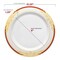 White with Burgundy and Gold Harmony Rim Plastic Dinnerware Value Set (120 Guests)